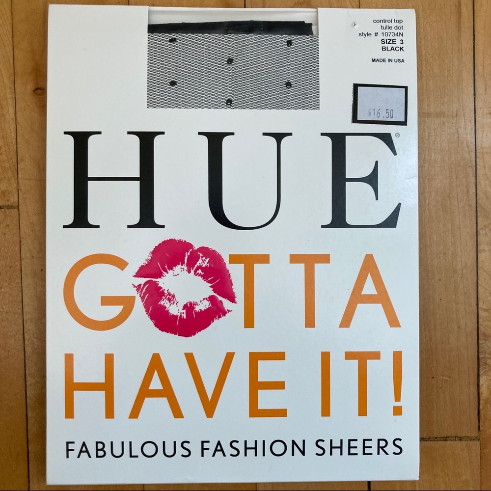 HUE Black Tuile Dot Control Top Pantyhose NWT